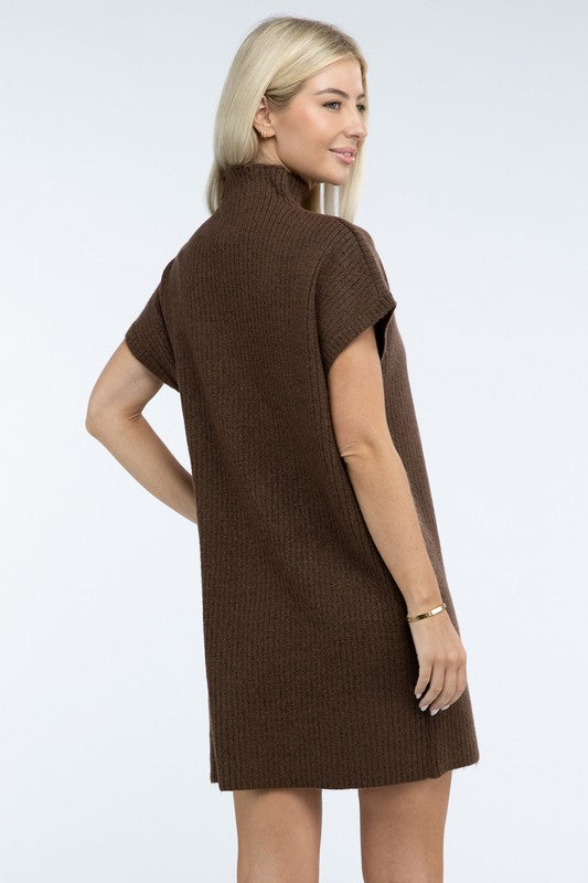 Women's Casual Mock Neck Short Sleeve Sweater Dress