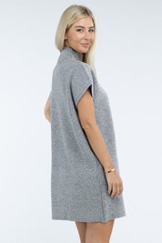 Women's Casual Mock Neck Short Sleeve Sweater Dress