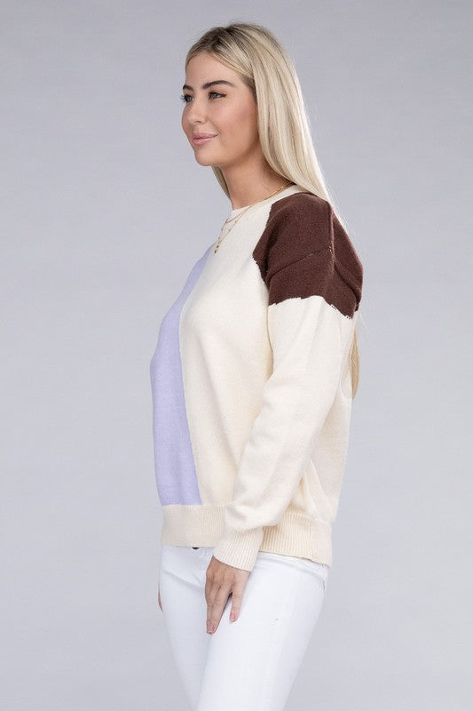 Women's Color Block Long Sleeve Pullover Sweater