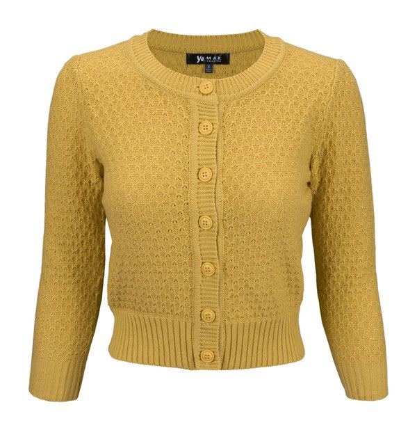 Women's Cropped 3/4 Sleeve Knit Cardigan Sweater