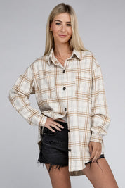 Women's Beige Plaid Shacket