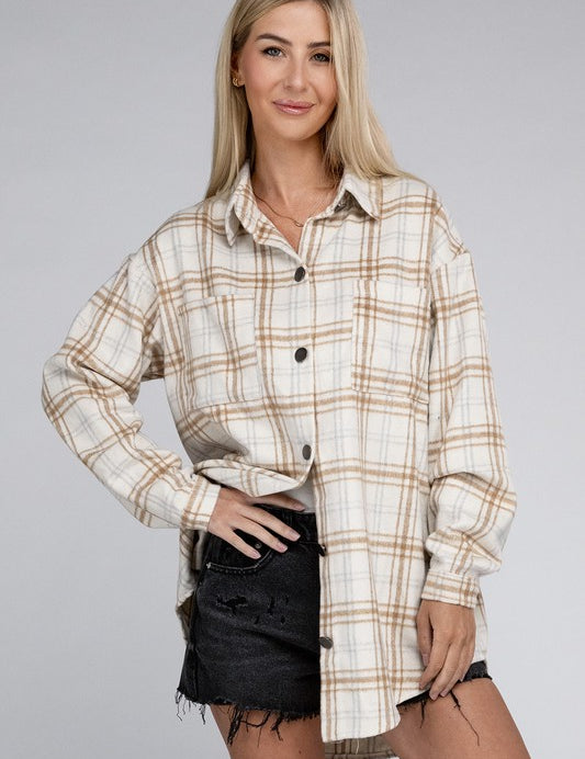 Women's Beige Plaid Shacket