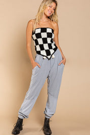 Women's Fitted Checkerboard Tube Top Sweater