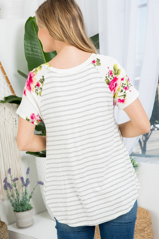 Women's Floral Stripe Loose Fit Top