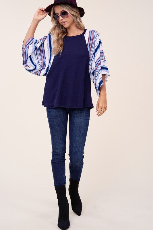 Women's Waffle Stripe Mix Kimono Top