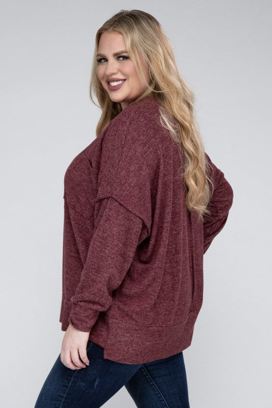 Plus Size Oversized Melange Drop Shoulder Sweater