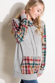 Women's Casual Plaid Mixed Turtle Neck Sweatshirt