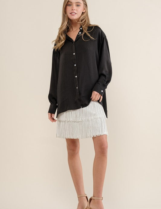 Women's Casual Light Satin Button Down Shirt