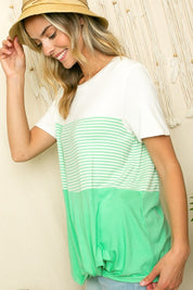 Women's Striped Color Blocked Tunic Top