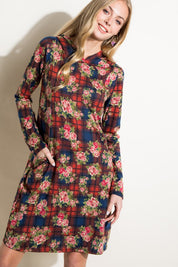 Women's Relaxed Fit Floral and Plaid Print Mini Dress