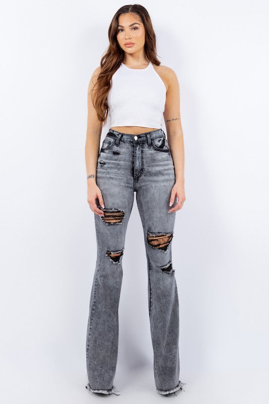 Women's High Rise Bell Bottom Jeans in Grey