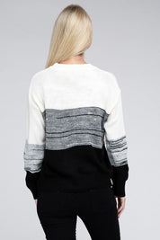 Women's Color Block Long Sleeve Round Neck Sweater