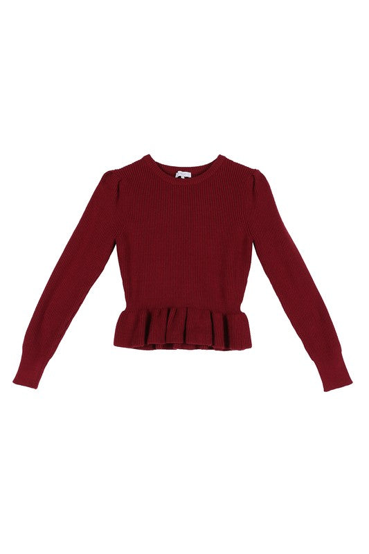 Women's Puff Sleeve Peplum Sweater Top