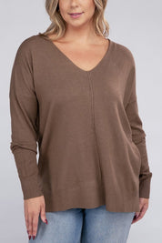 Women's Plus Oversized V-Neck Garment Dyed Sweater