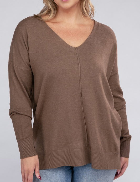 Plus Garment Dyed Front Seam Sweater