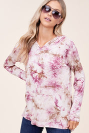 Women's Casual Tie Dye Print Hoodie with Front Pocket