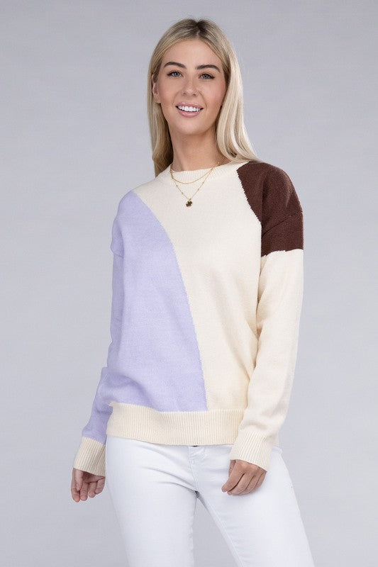 Women's Color Block Long Sleeve Pullover Sweater