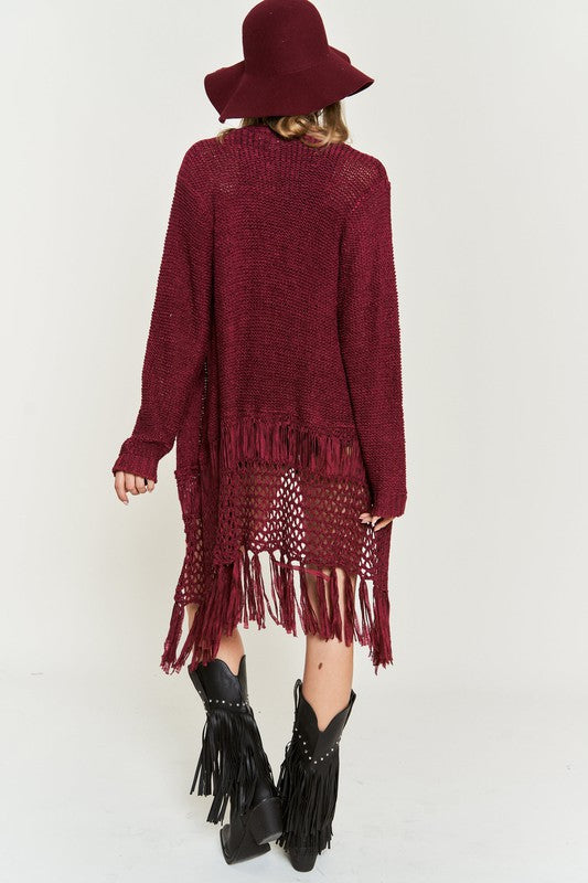 Women's Plus Size Fringe Knit Cardigan