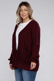 Plus Size Oversized Waffle Open Cardigan Sweater