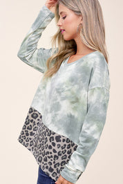 Women's Loose Fit Tie Dye & Cheetah Print Boxy Top