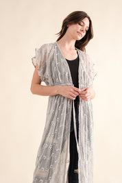 Women's Chiffon Embroidery Lace Kimono Duster Cardigan