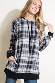 Women's Casual Plaid Mixed Hoodie Sweatshirt