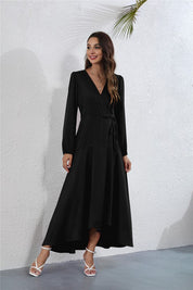 Women's Casual V Neck Long Sleeve Maxi Dress