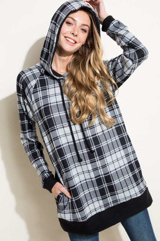 Women's Casual Plaid Mixed Hoodie Sweatshirt