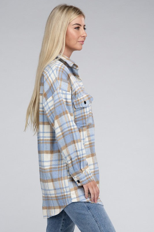 Women's Casual Plaid Shacket with Button Details