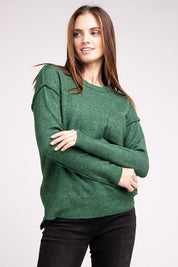 Women's Casual Melange Hi-Low Hem Round Neck Sweater