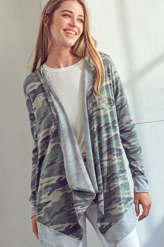 Plus Size Casual Camouflage Cascade Cardigan