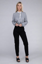 Women's Long Sleeve Lace Ruffle Trim Knit Blouse