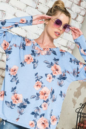 Women's Oversized Floral V Neck Pullover Top