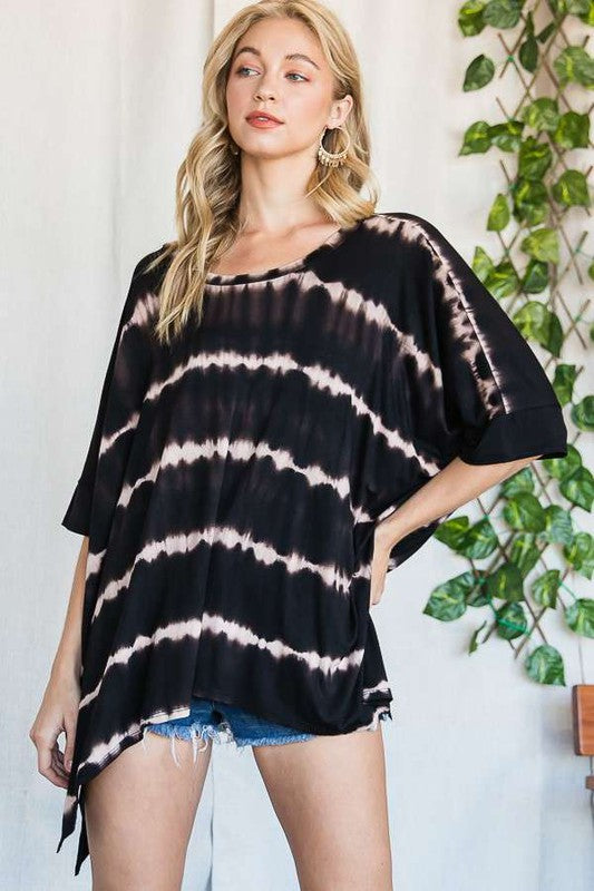 Women's Striped Tie Dye Round Neck Tunic