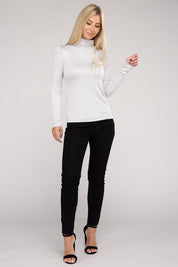 Women's Relaxed Ribbed Turtle Neck Long Sleeve Top