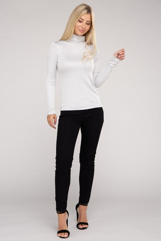 Women's Relaxed Ribbed Turtle Neck Long Sleeve Top