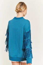 Women's Silver Studded Fringe Sleeve Top