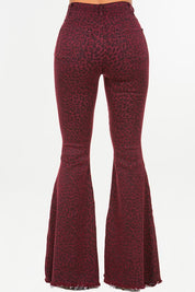 Women's High Rise Leopard Print Bell Bottom Jeans