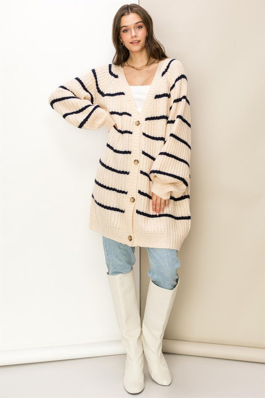 Women's Oversized Striped Sweater Cardigan