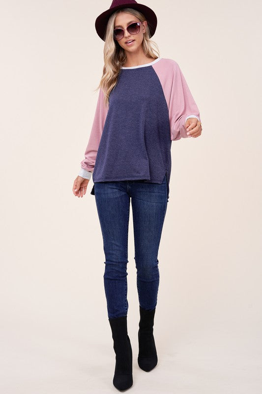 Women's Loose Fit Color Block Terry Sweatshirt