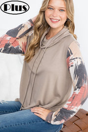 Women's Plus Loose Fit Turtle Neck Geo Print Top