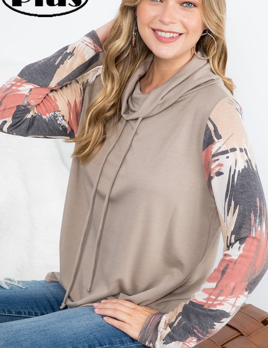 Women's Plus Loose Fit Turtle Neck Geo Print Top