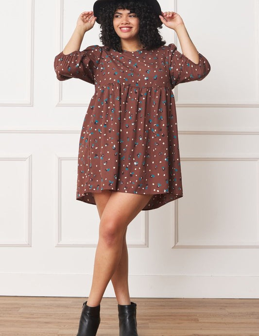 Women's Abstract Polka Dot Bishop Sleeve Mini Dress