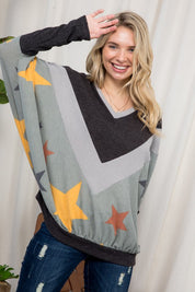 Women's Oversized Star Print Cozy Pullover Top