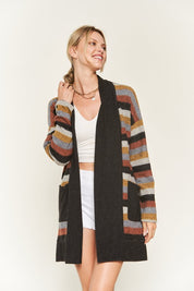 Women's Multi Color Striped Open Cardigan