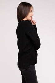 Women's Casual Melange Hi-Low Hem Round Neck Sweater