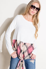 Women's Casual Plaid Mixed Button Front Tie Top