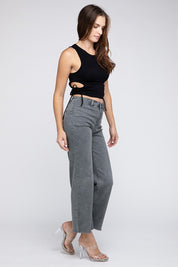 Women's Acid Wash Frayed Hem Wide Leg Pants