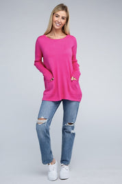 Women's Relaxed Viscose Sweater with Front Pockets