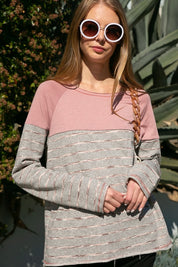 Women's Casual Stripe and Solid Mixed Sweatshirts